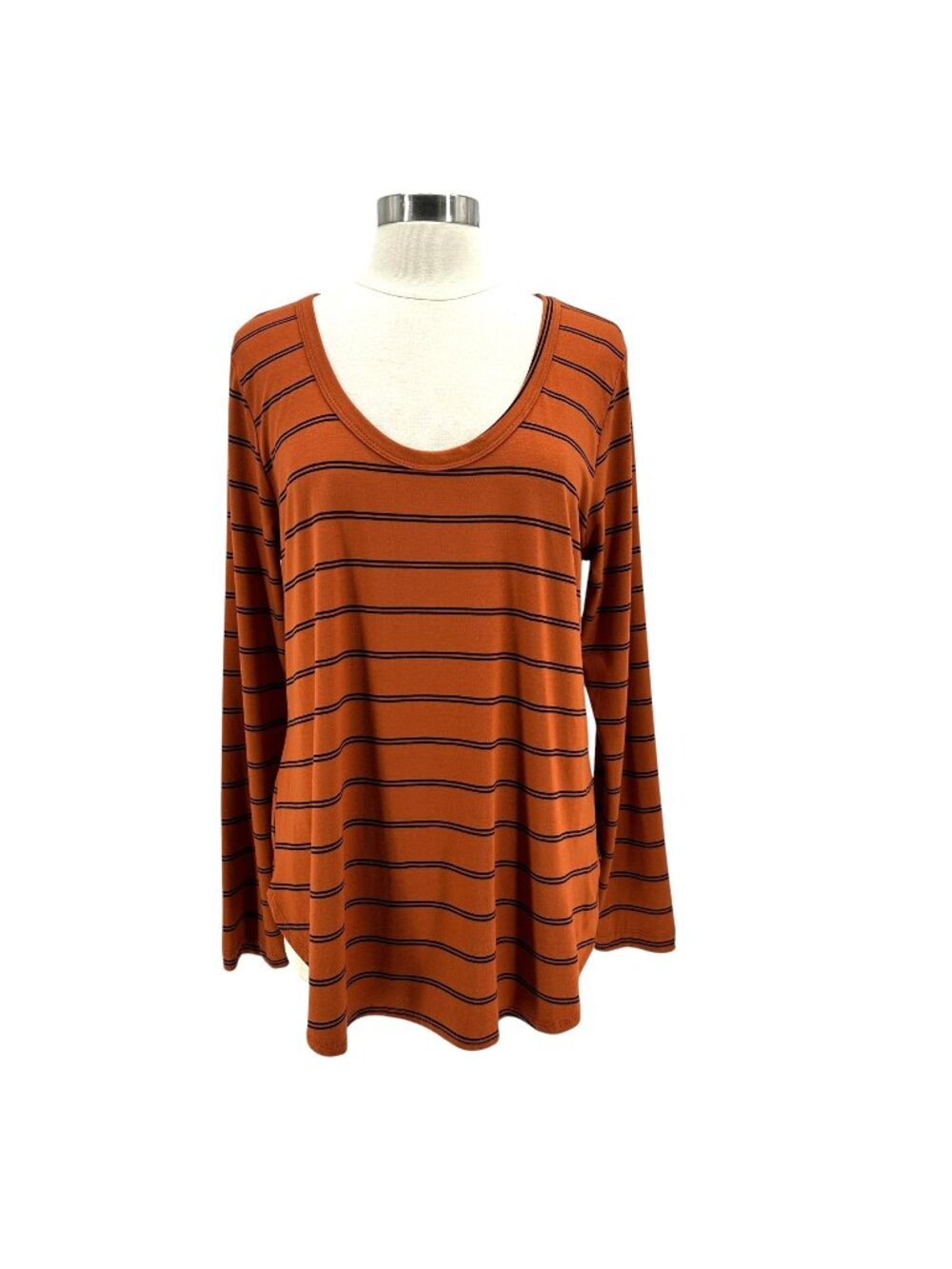 NEW Peyton Jensen Womens Large Top Billie Stripe Tunic Tee Copper Black Relaxed